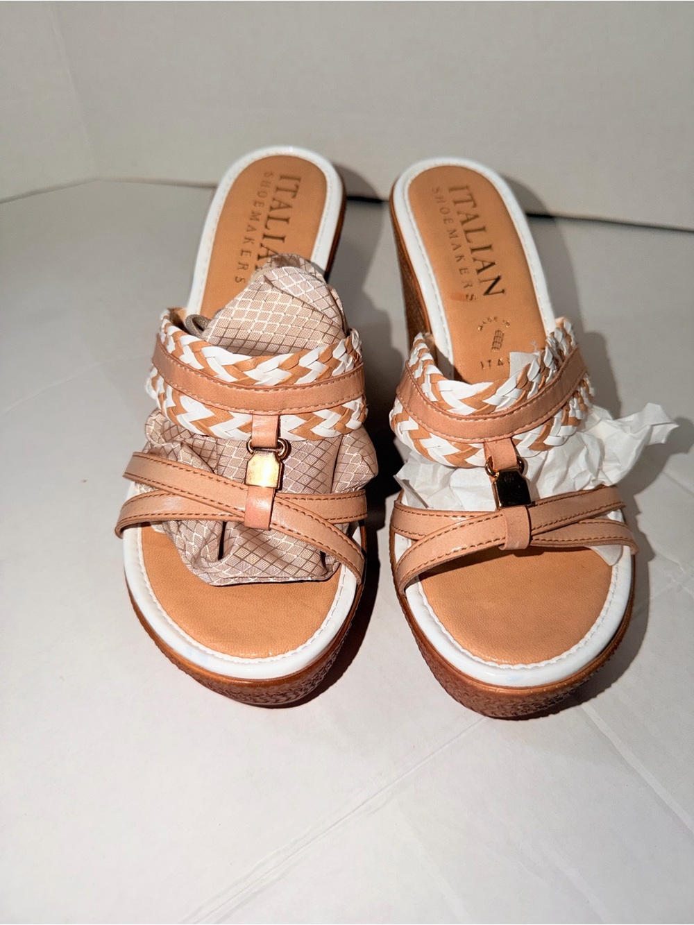 Italian Shoemakers Tan Braided Leather Slide Sandals - Women's